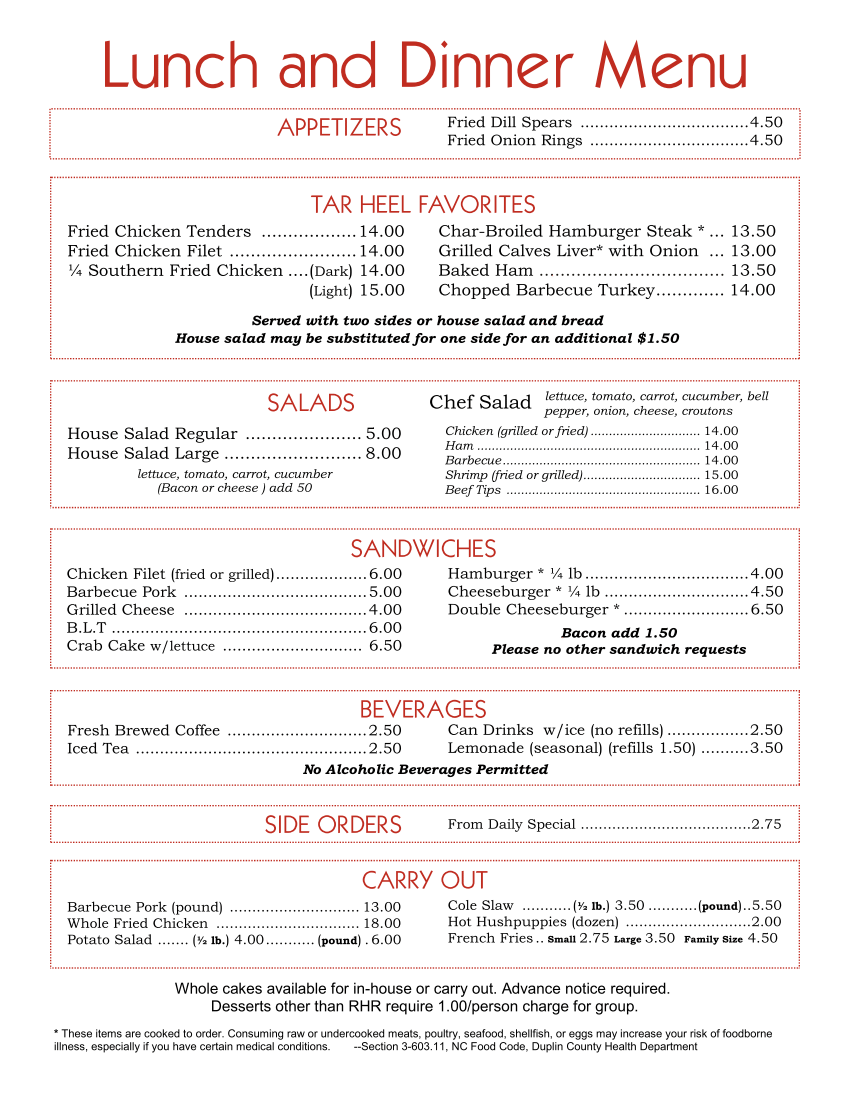 Lunch and Dinner Menu